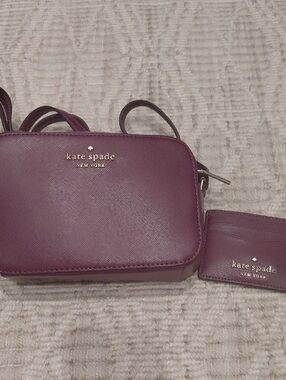 kate spade plum leather crossbody with matching cardholder